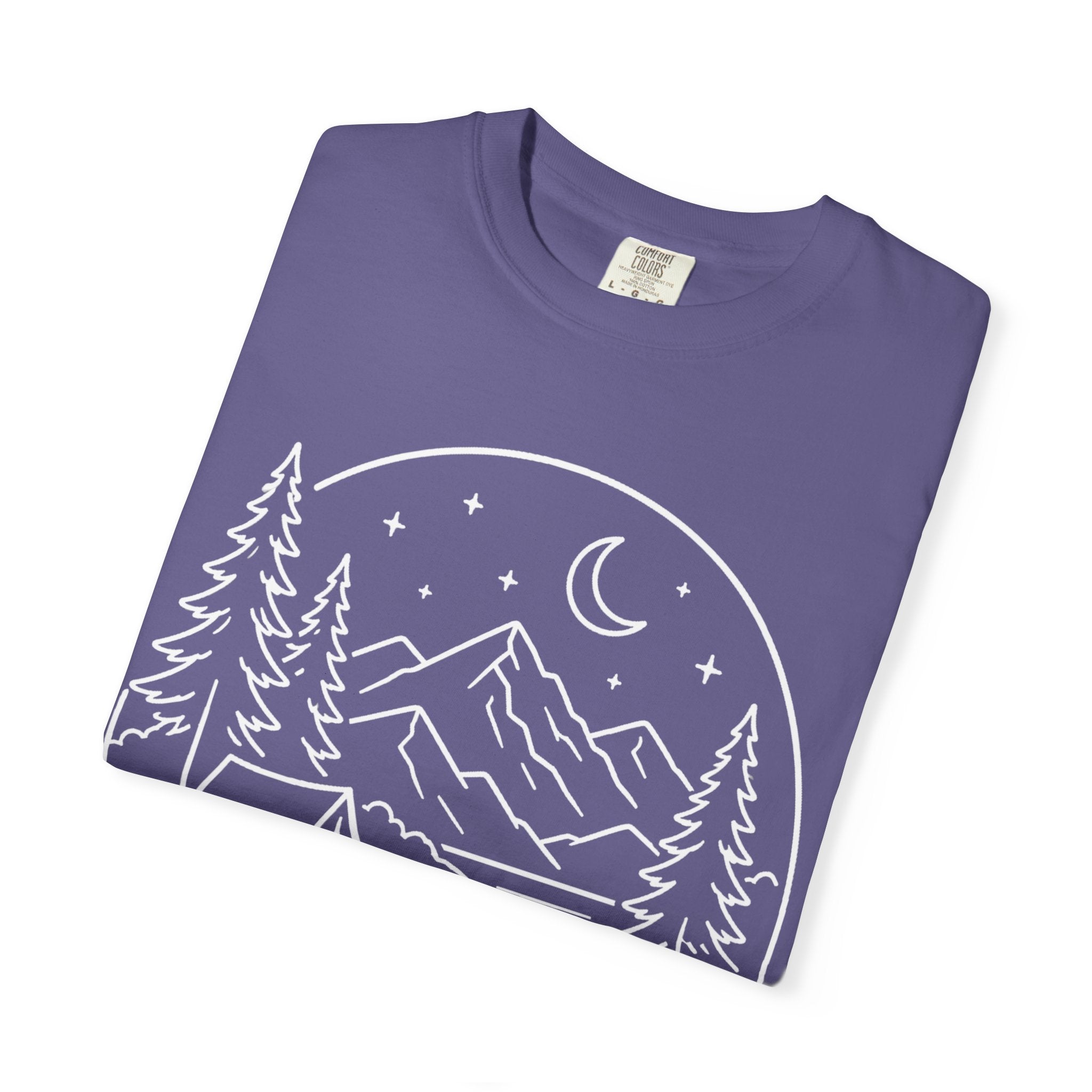 Mountain Campsite Night Scene Shirt — Cream Ink Camping Tee