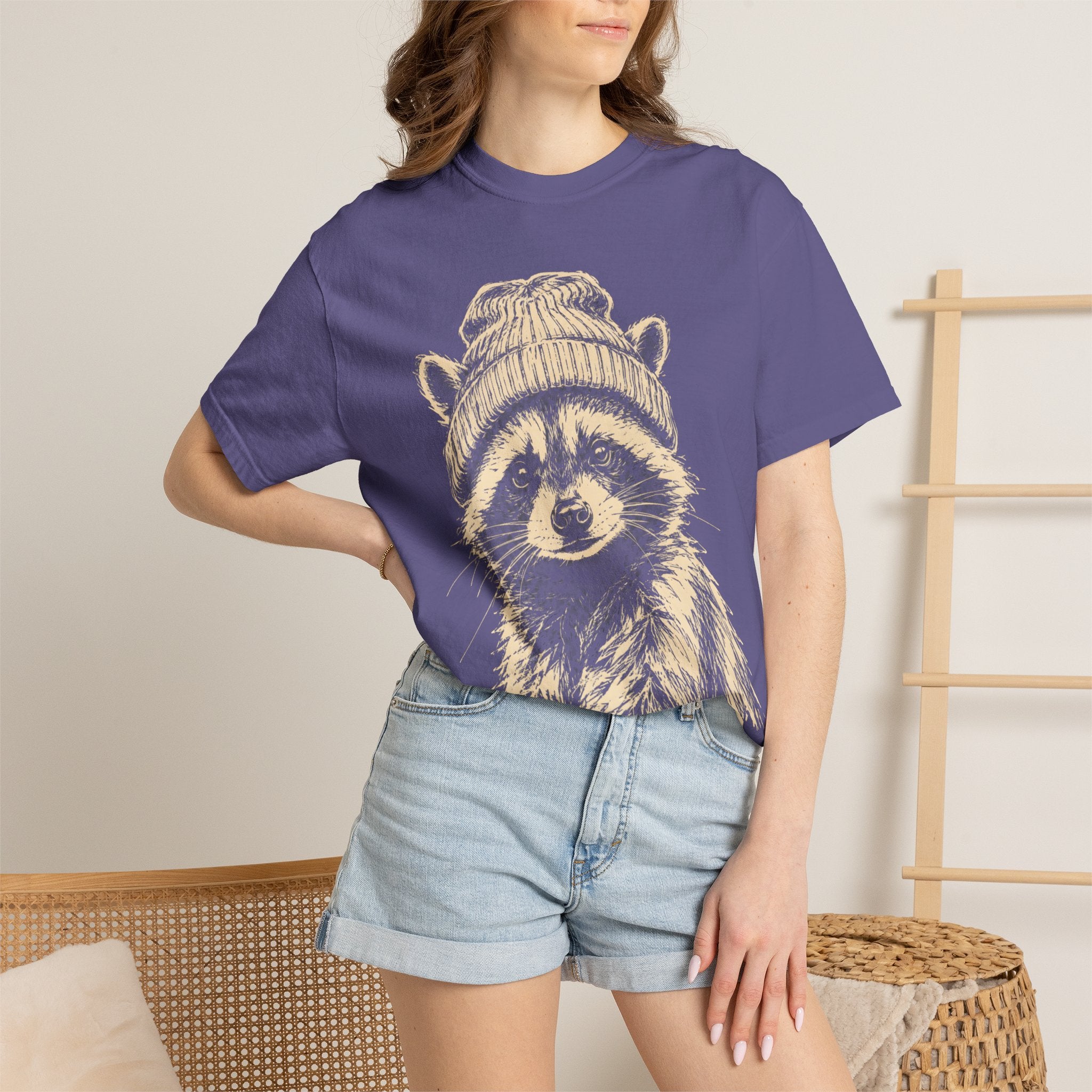 Raccoon in a Beanie — Vintage Sketch Wildlife Outdoor Tee