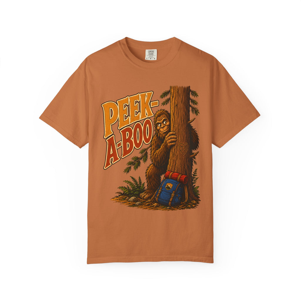 Peek-A-Boo Bigfoot — Funny Sasquatch Hiking Camping Tee
