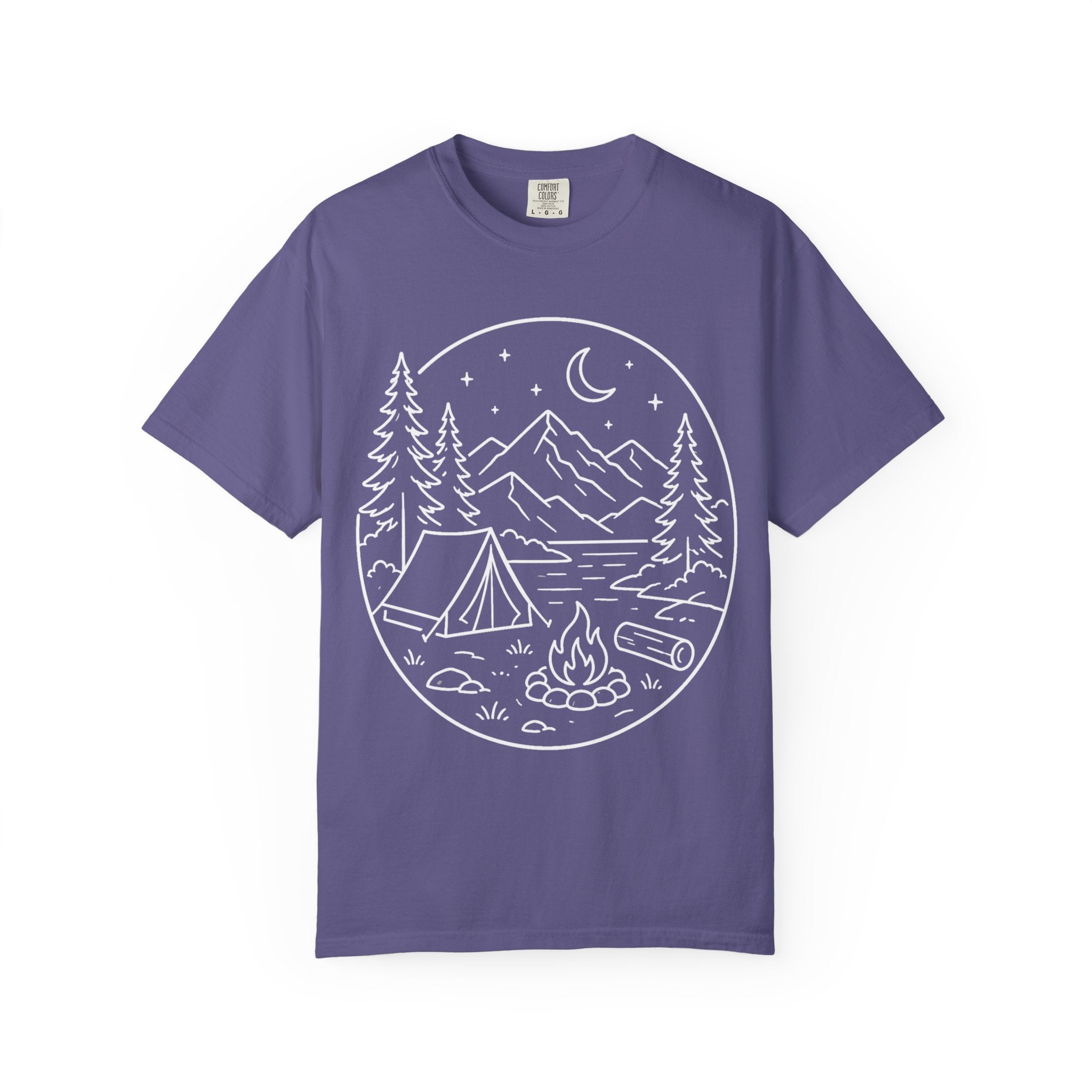 Mountain Campsite Night Scene Shirt — Cream Ink Camping Tee
