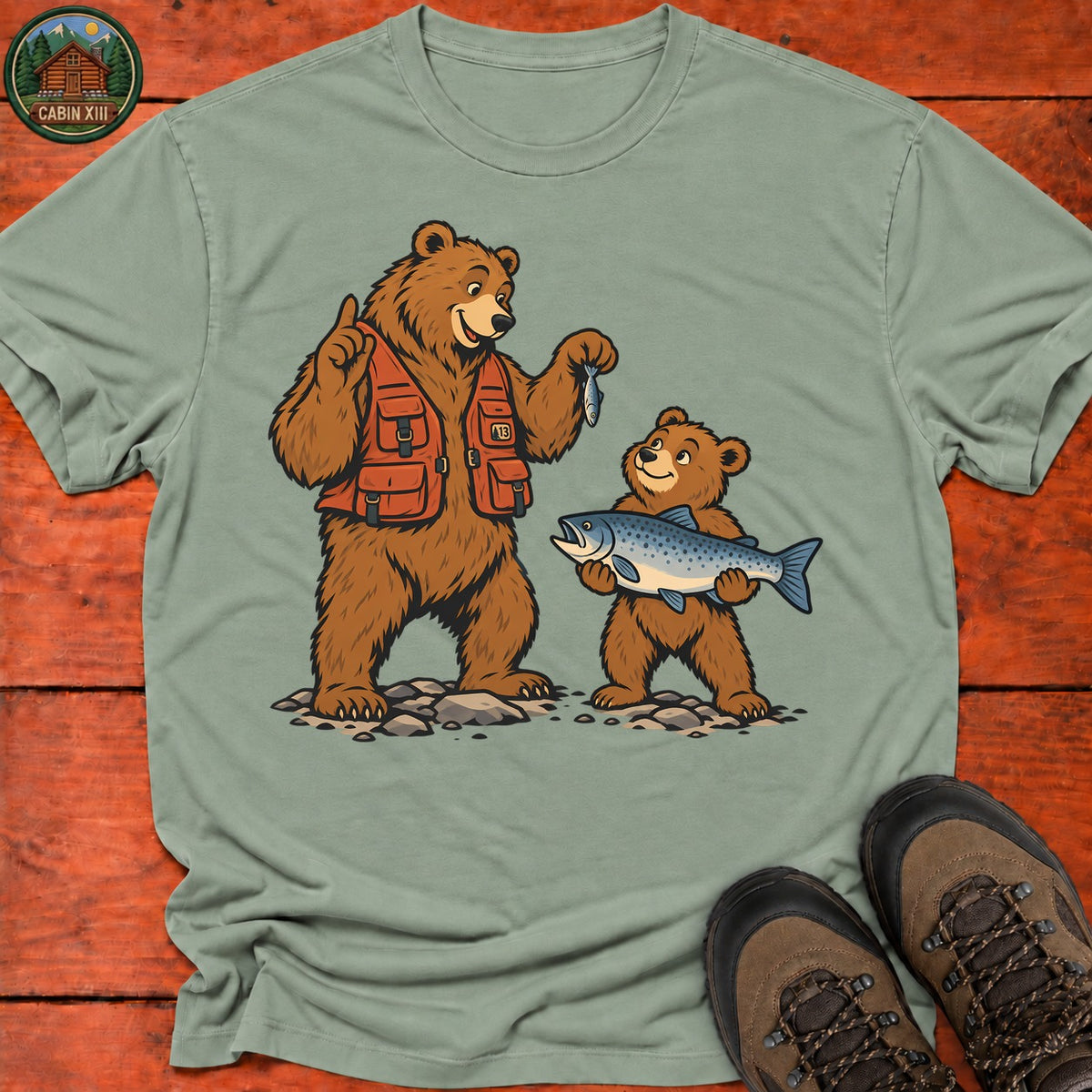 Father And Son Bear T-Shirt — Sage