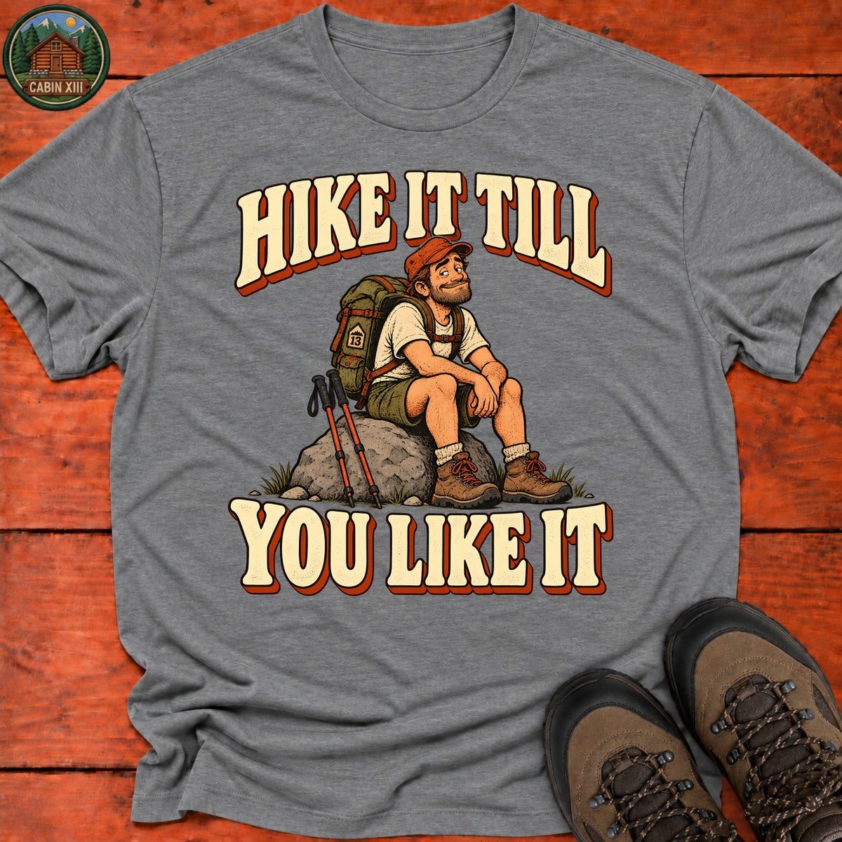 Hike It Till You Like It Badge T-Shirt — Graphite Heather