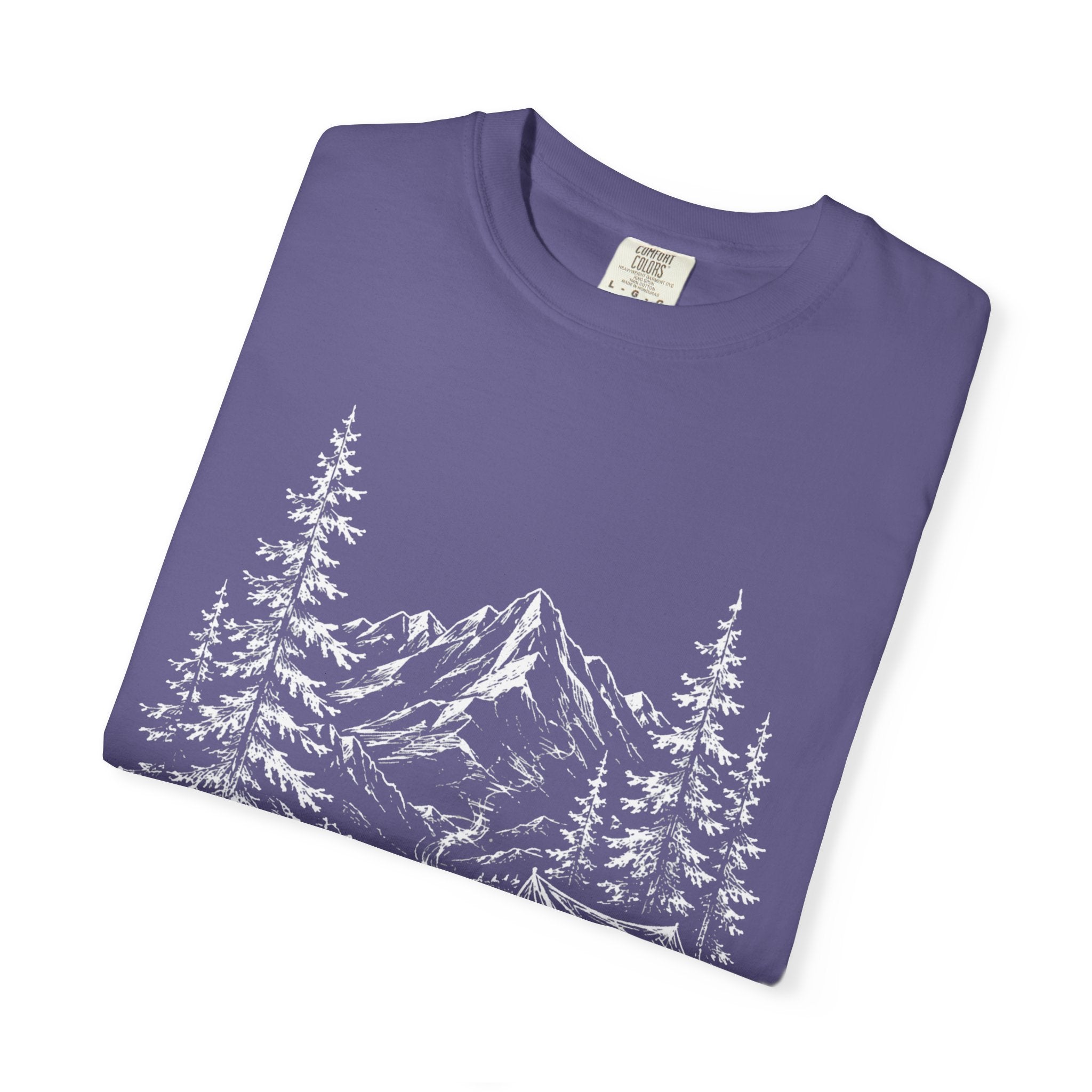 Campsite Sketch — Vintage Mountain Camp Scene Outdoor Tee