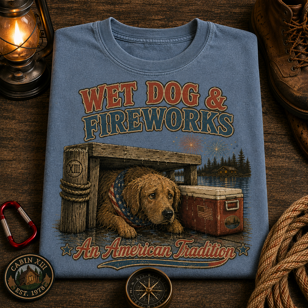 Wet Dog and Fireworks Comfort Colors Tee
