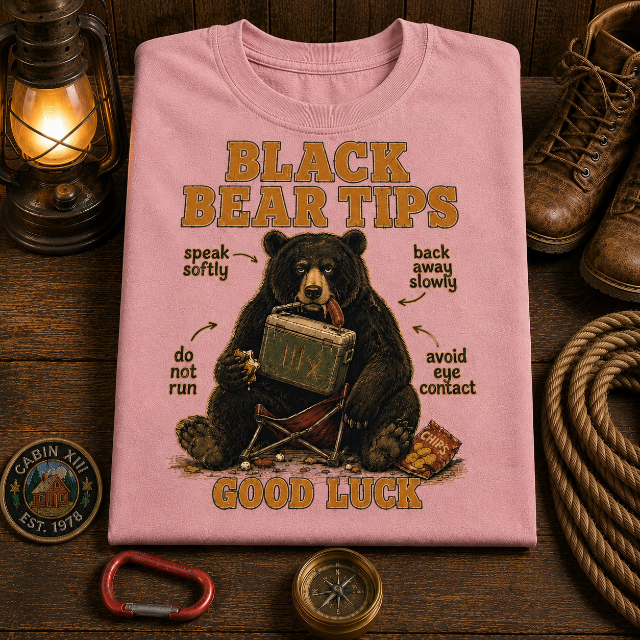 Funny Camping T-Shirt — Black Bear Tips Outdoor Tee