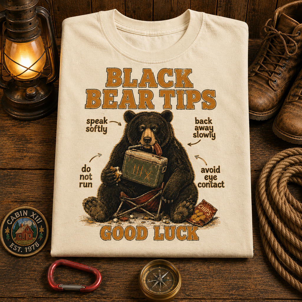 Funny Camping T-Shirt — Black Bear Tips Outdoor Tee