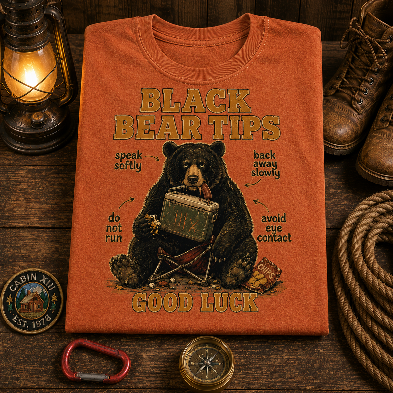 Funny Camping T-Shirt — Black Bear Tips Outdoor Tee