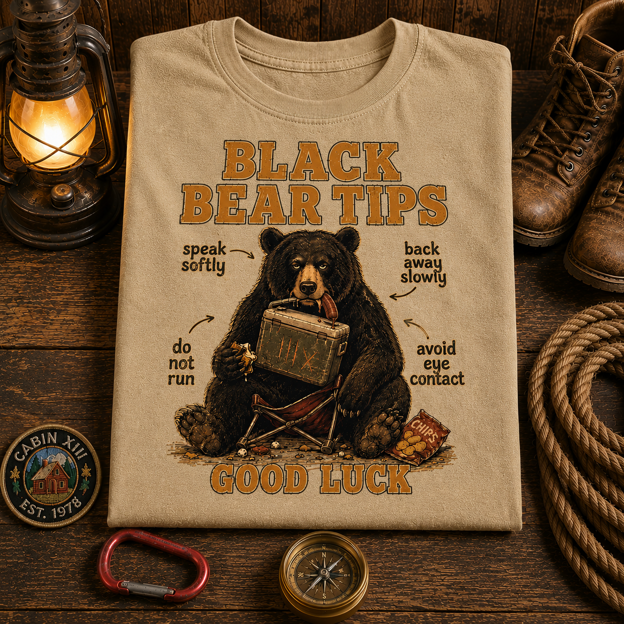 Funny Camping T-Shirt — Black Bear Tips Outdoor Tee