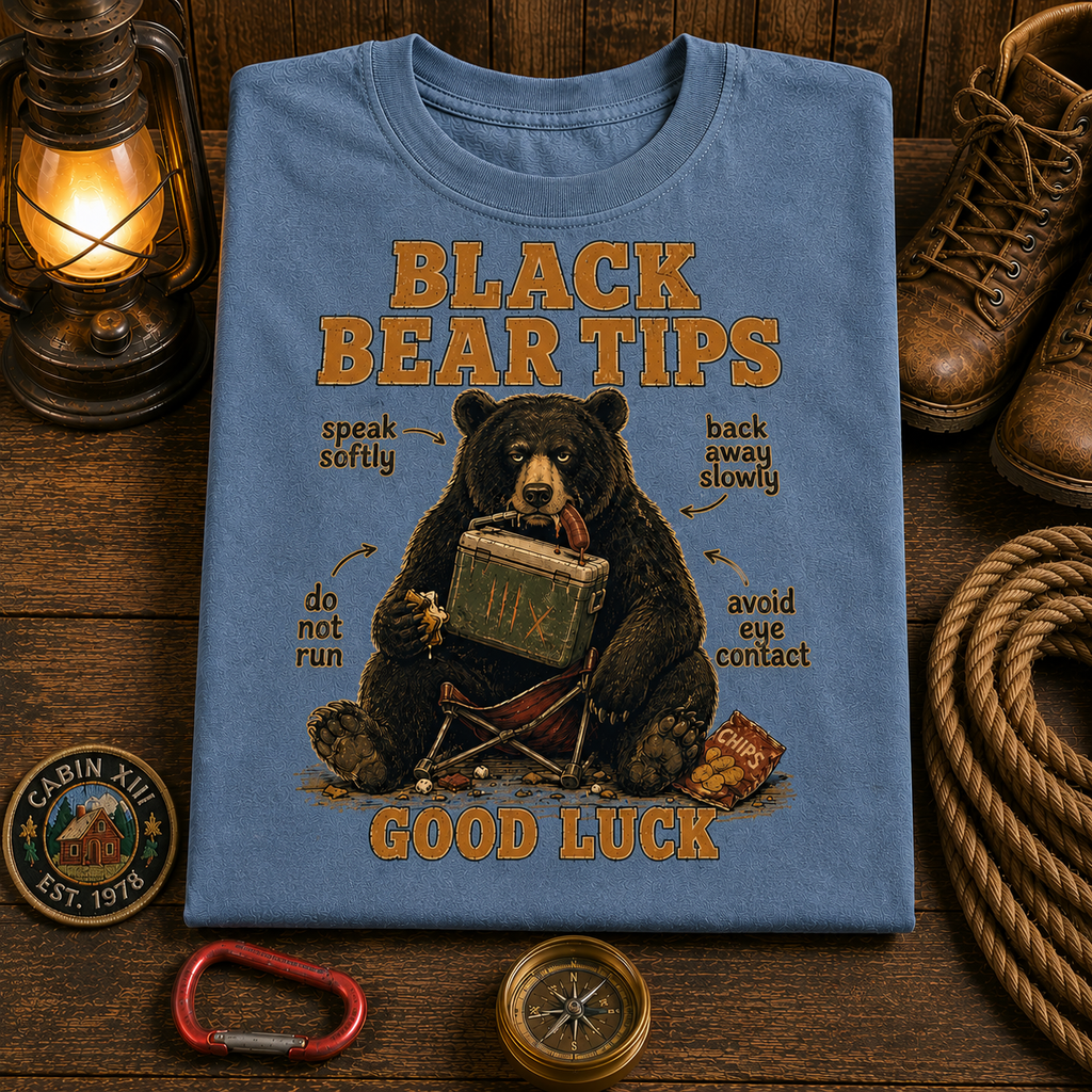 Funny Camping T-Shirt — Black Bear Tips Outdoor Tee
