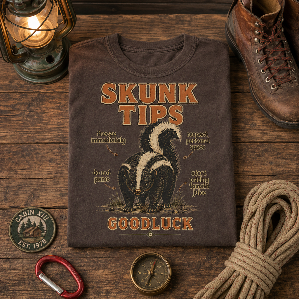 Funny Camping T-Shirt — Vintage Skunk Outdoor Tee