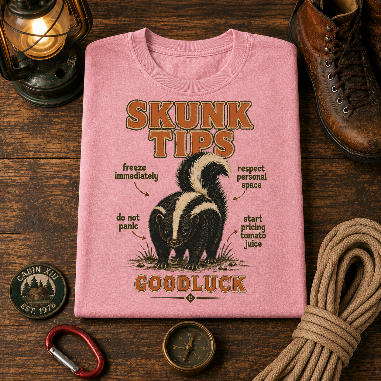 Funny Camping T-Shirt — Vintage Skunk Outdoor Tee