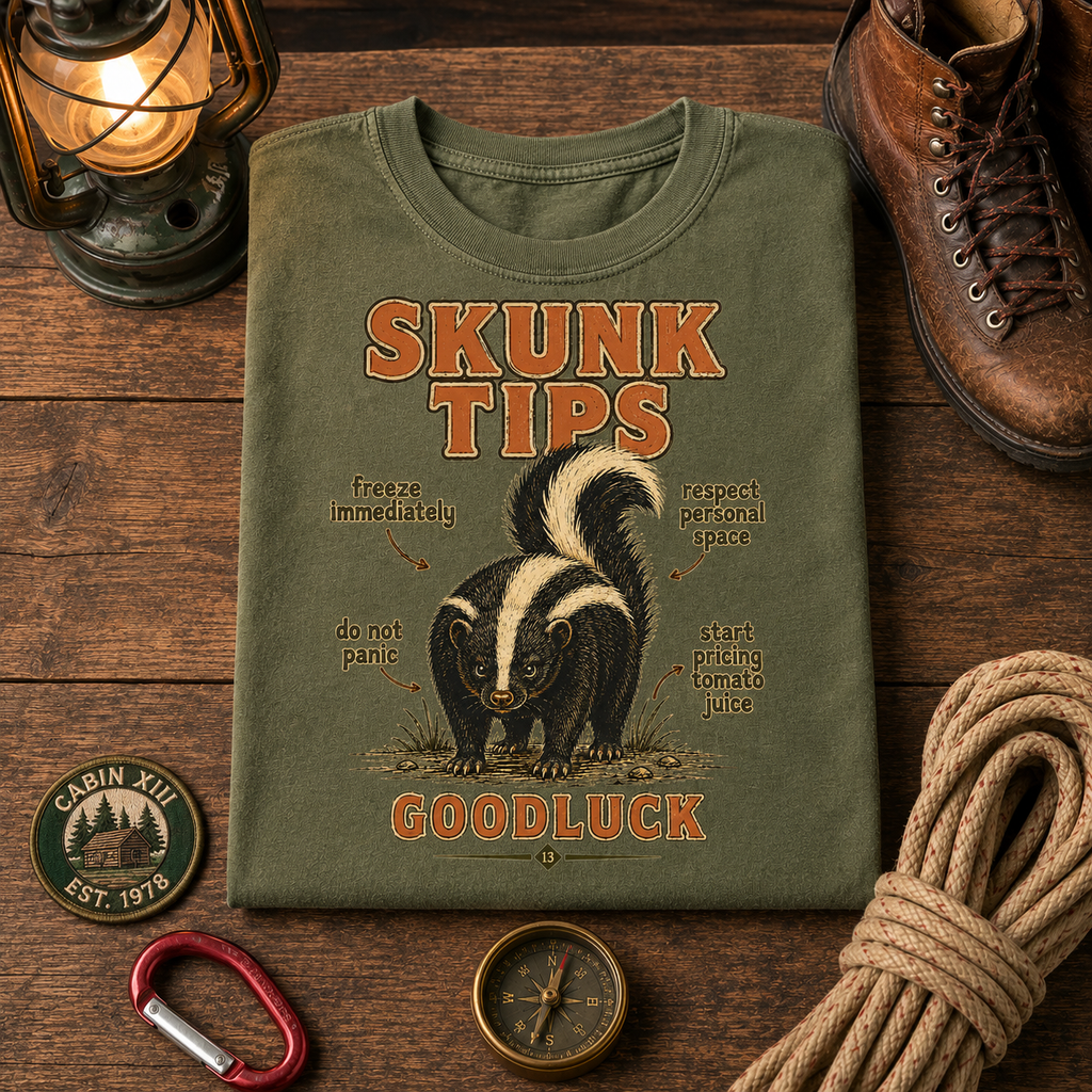 Funny Camping T-Shirt — Vintage Skunk Outdoor Tee