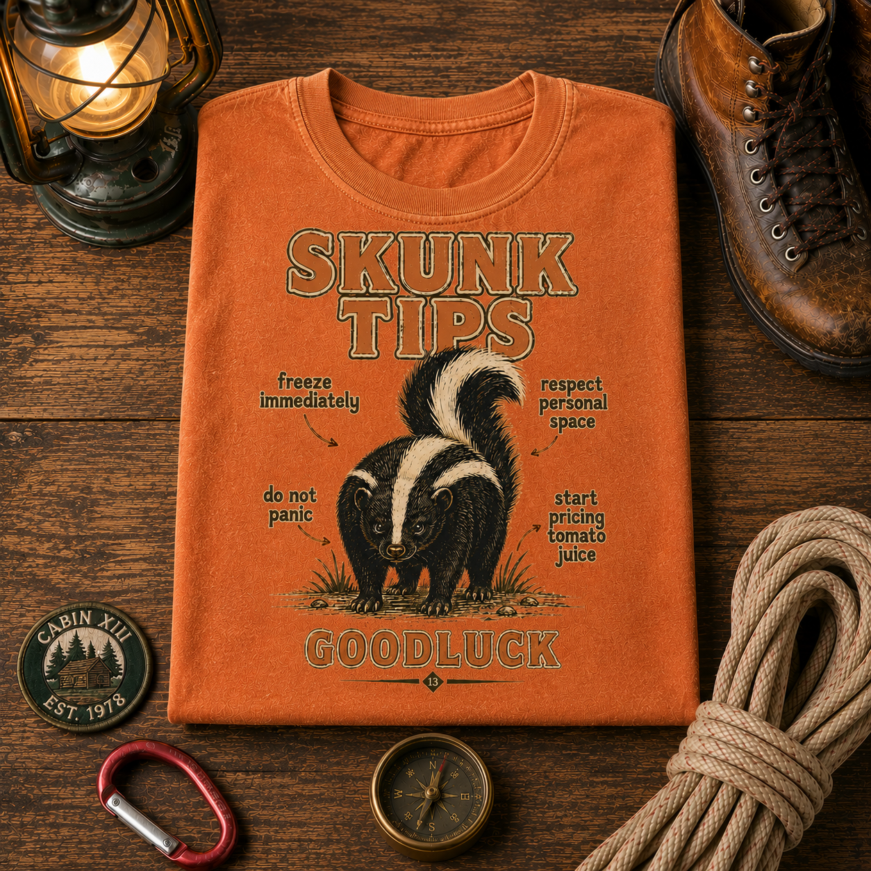 Funny Camping T-Shirt — Vintage Skunk Outdoor Tee