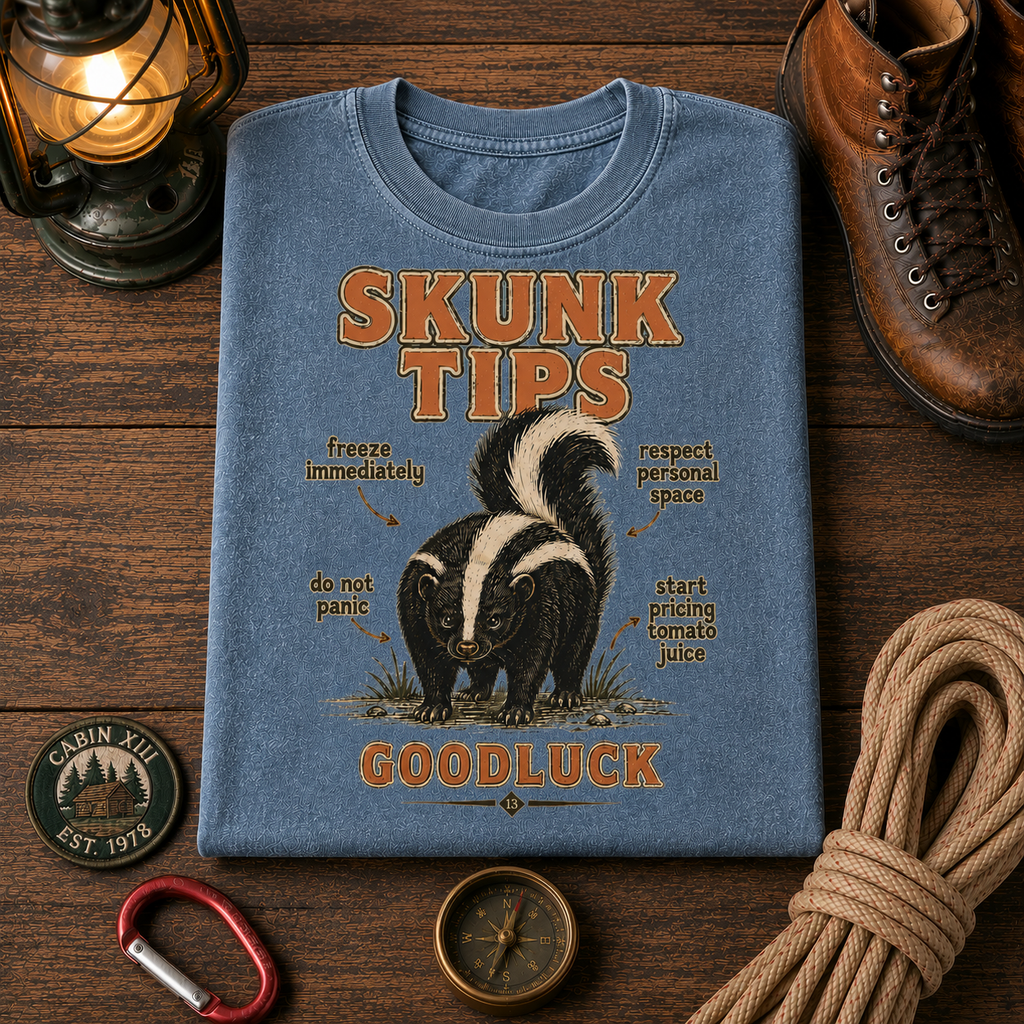 Funny Camping T-Shirt — Vintage Skunk Outdoor Tee