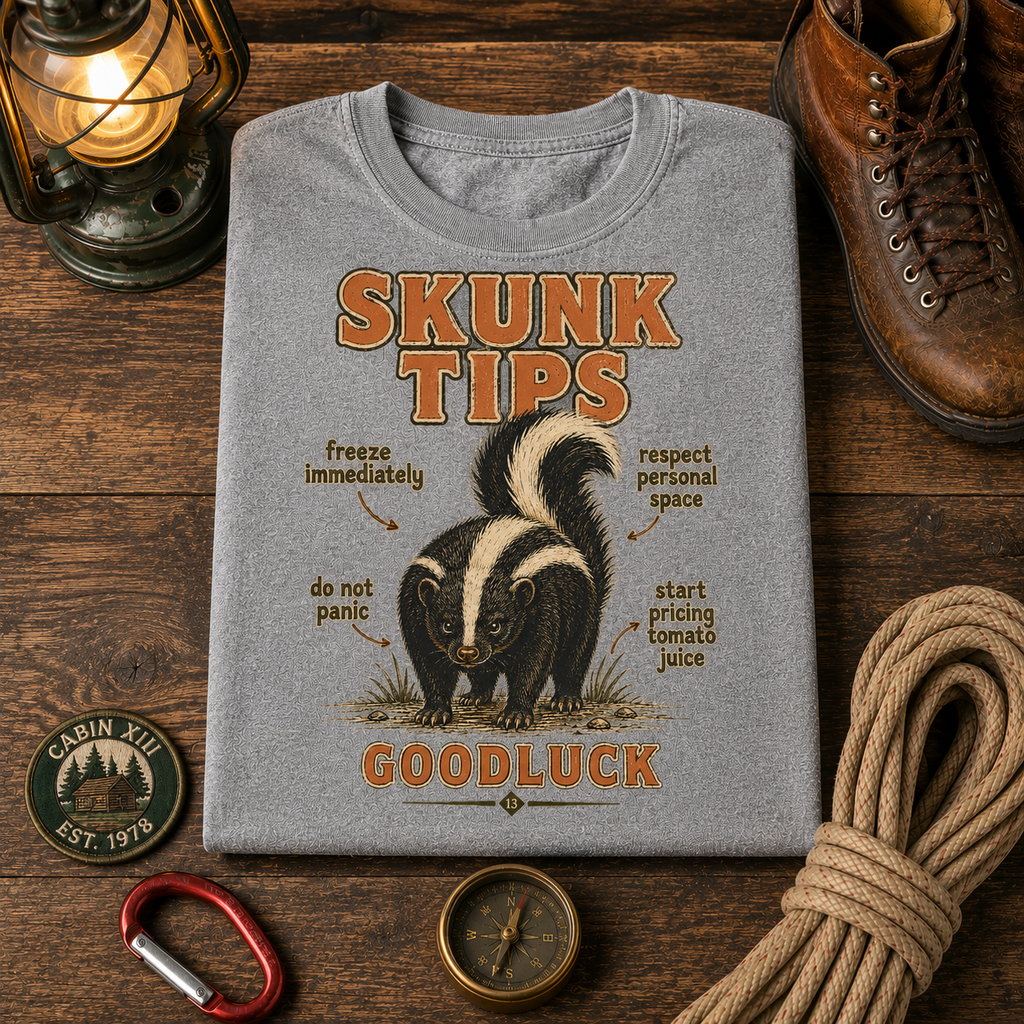 Funny Camping T-Shirt — Vintage Skunk Outdoor Tee