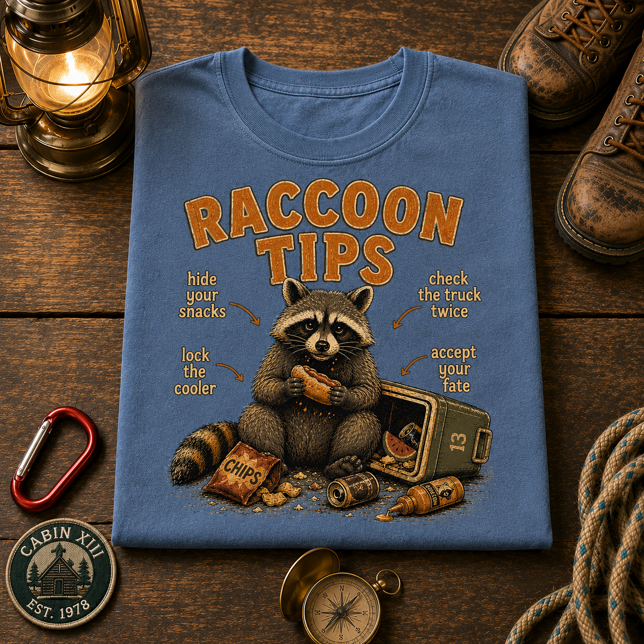 Raccoon Tips T-Shirt — Outdoor Humor Tee