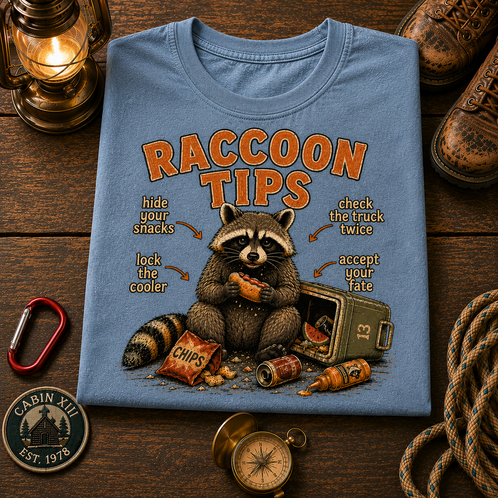 Raccoon Tips T-Shirt — Outdoor Humor Tee