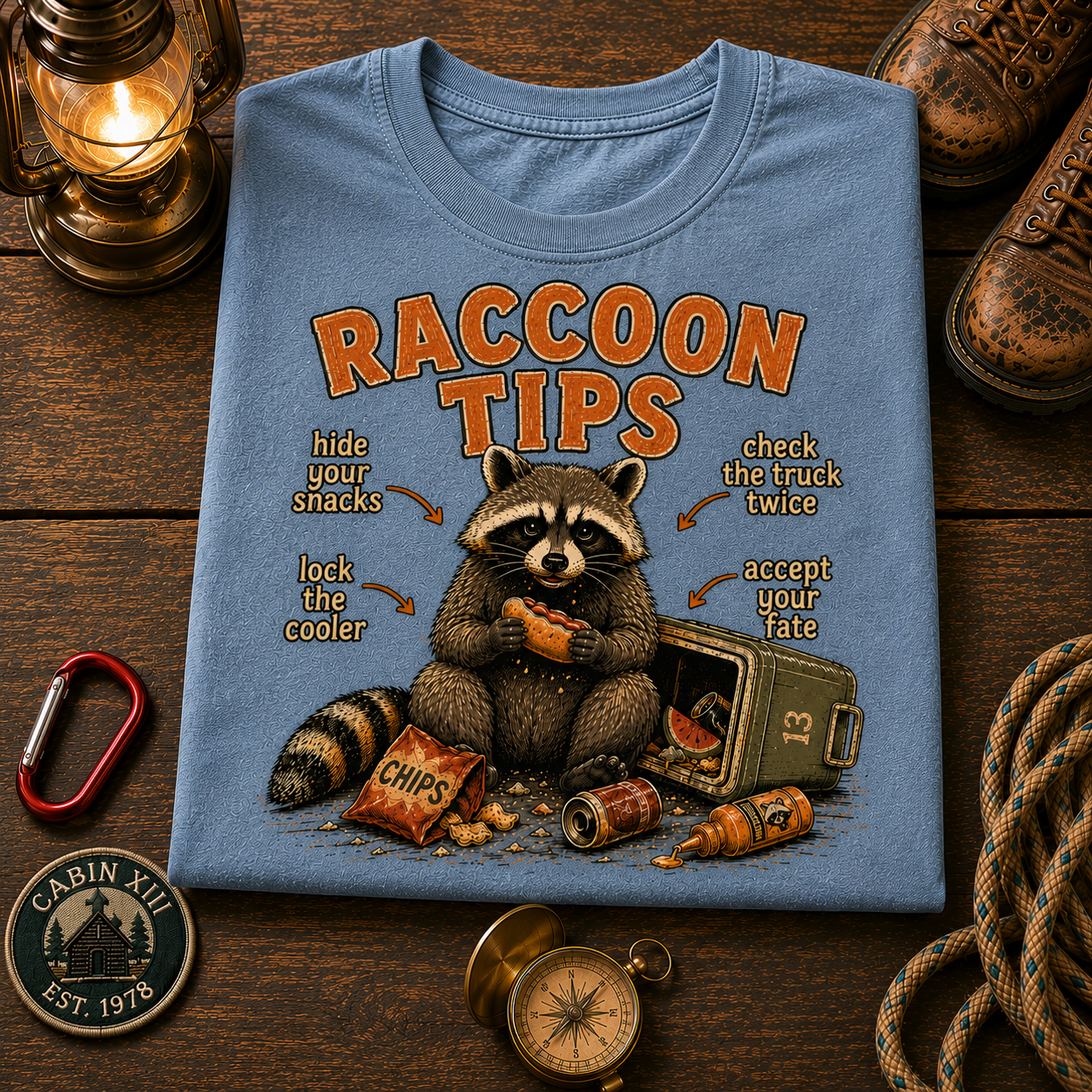 Raccoon Tips T-Shirt — Outdoor Humor Tee