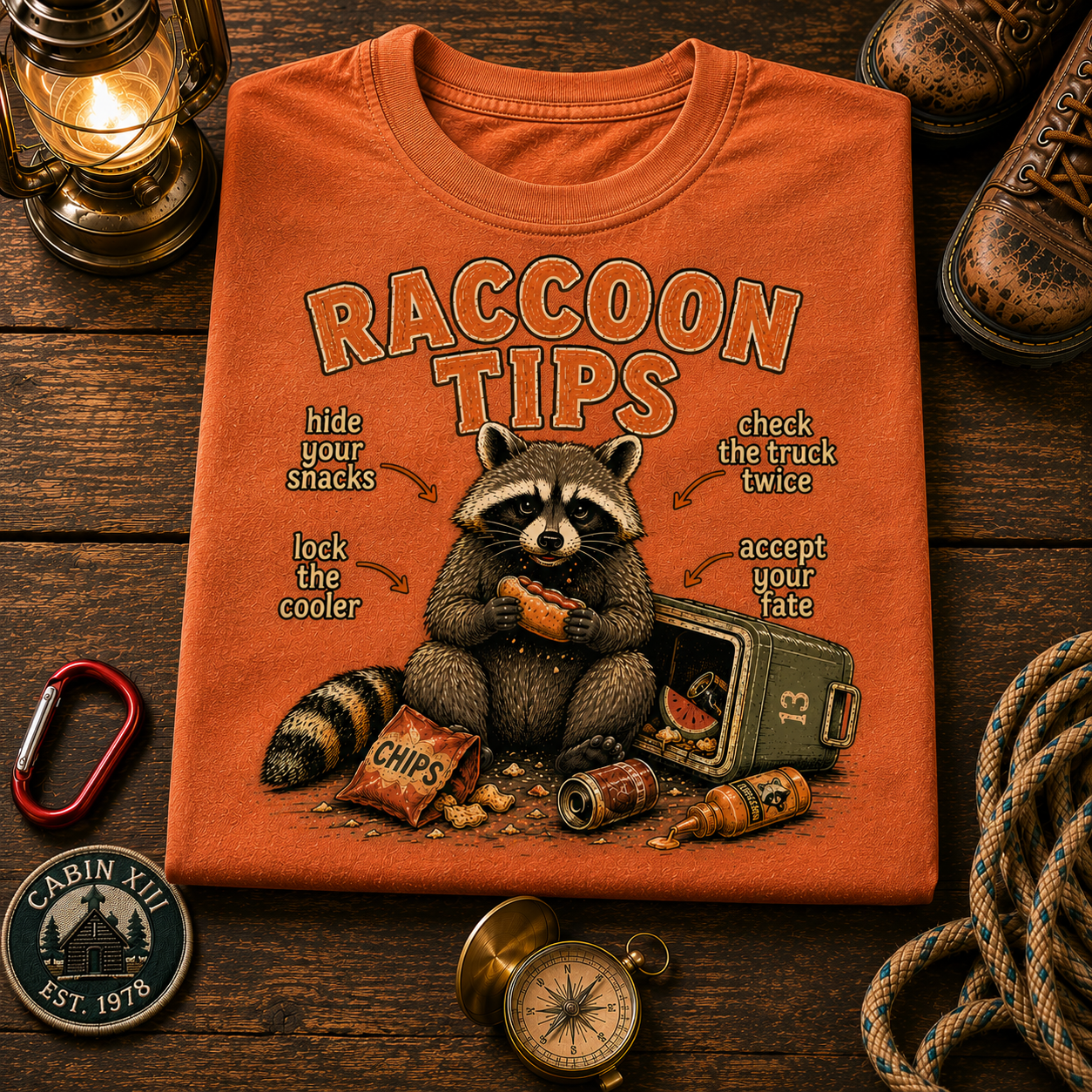 Raccoon Tips T-Shirt — Outdoor Humor Tee