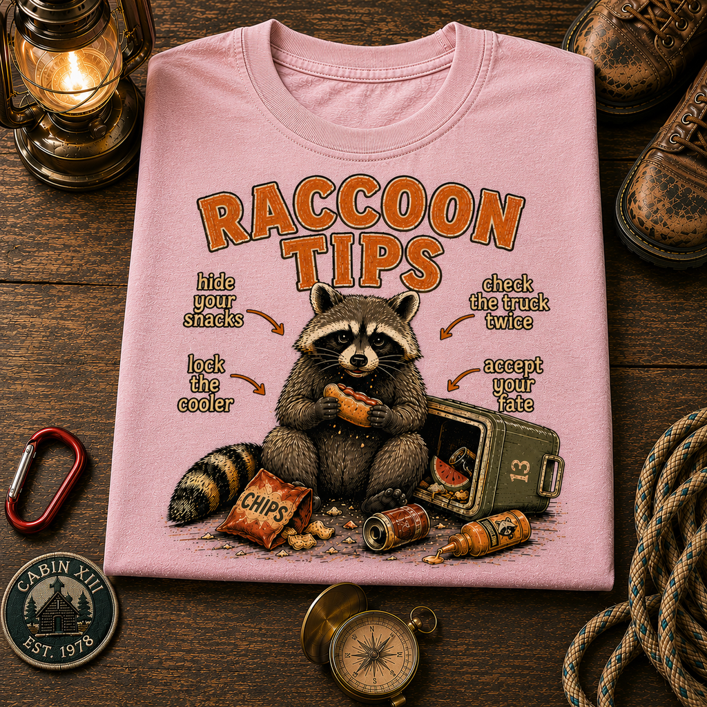 Raccoon Tips T-Shirt — Outdoor Humor Tee