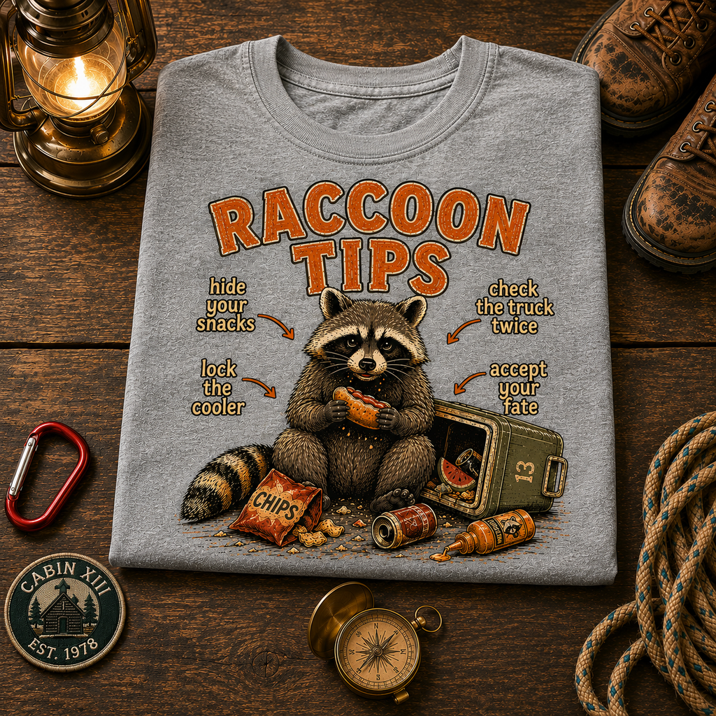 Raccoon Tips T-Shirt — Outdoor Humor Tee
