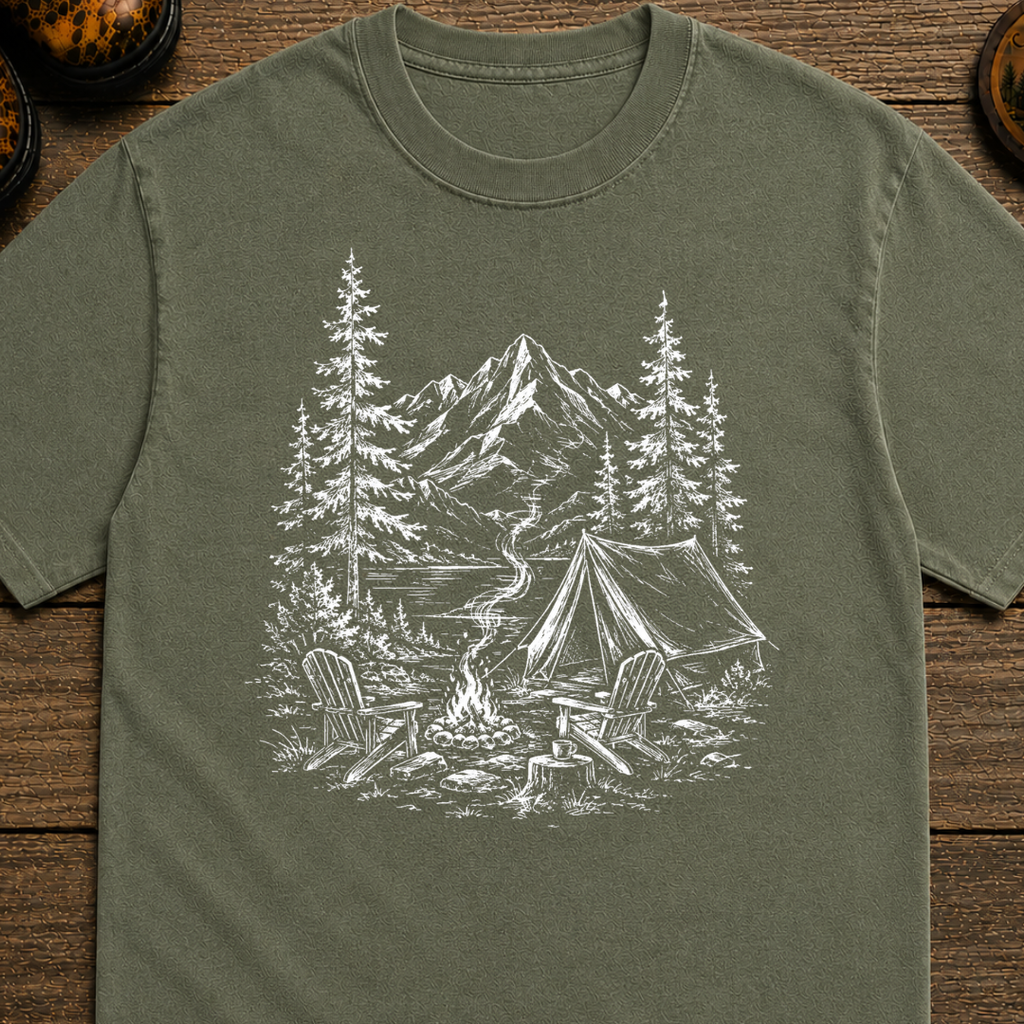 White Campsite Sketch T-Shirt