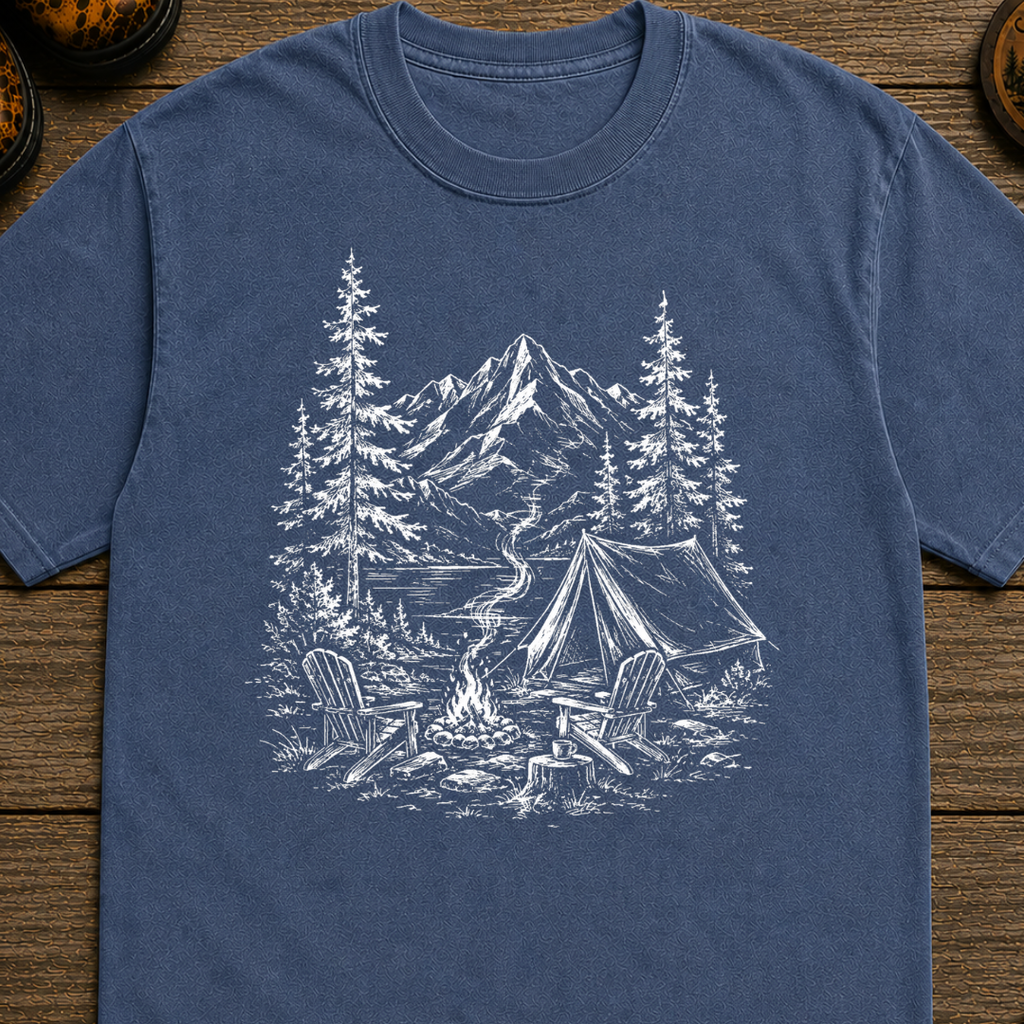 White Campsite Sketch T-Shirt