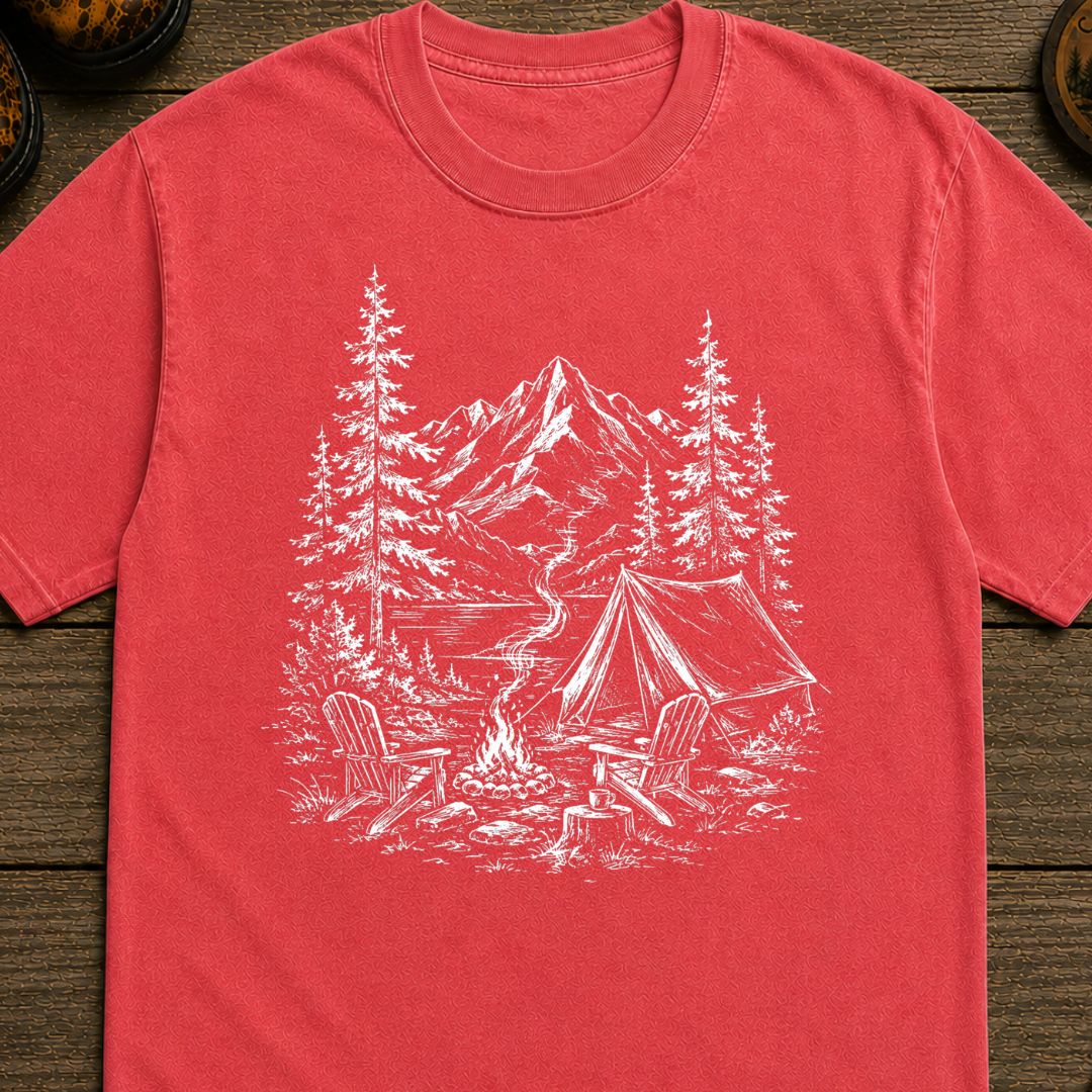 White Campsite Sketch T-Shirt