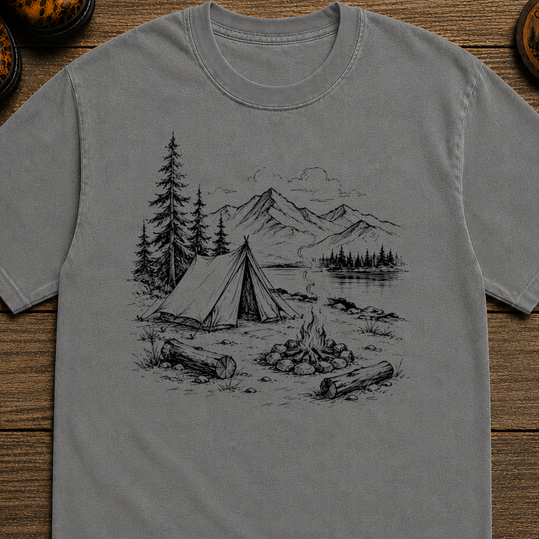 Black Campsite Sketch T-Shirt