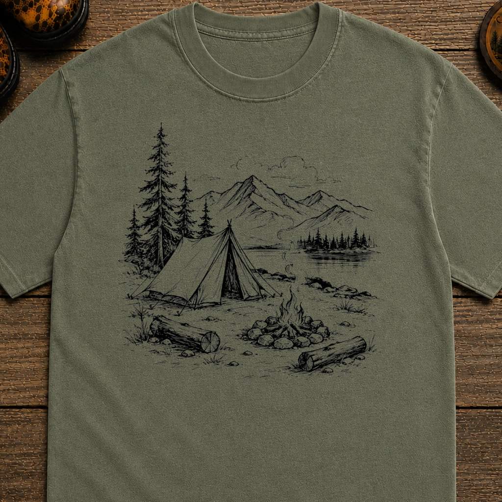 Black Campsite Sketch T-Shirt
