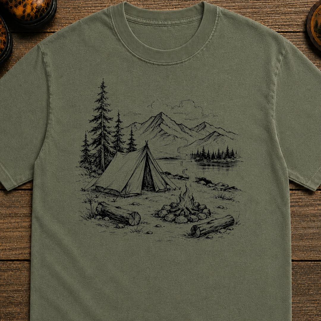 Black Campsite Sketch T-Shirt