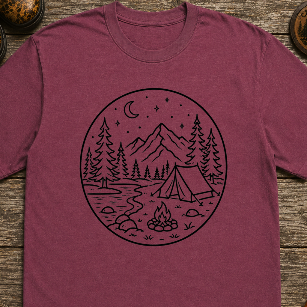 Campsite Black Line Art T-Shirt