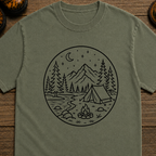Campsite Black Line Art T-Shirt