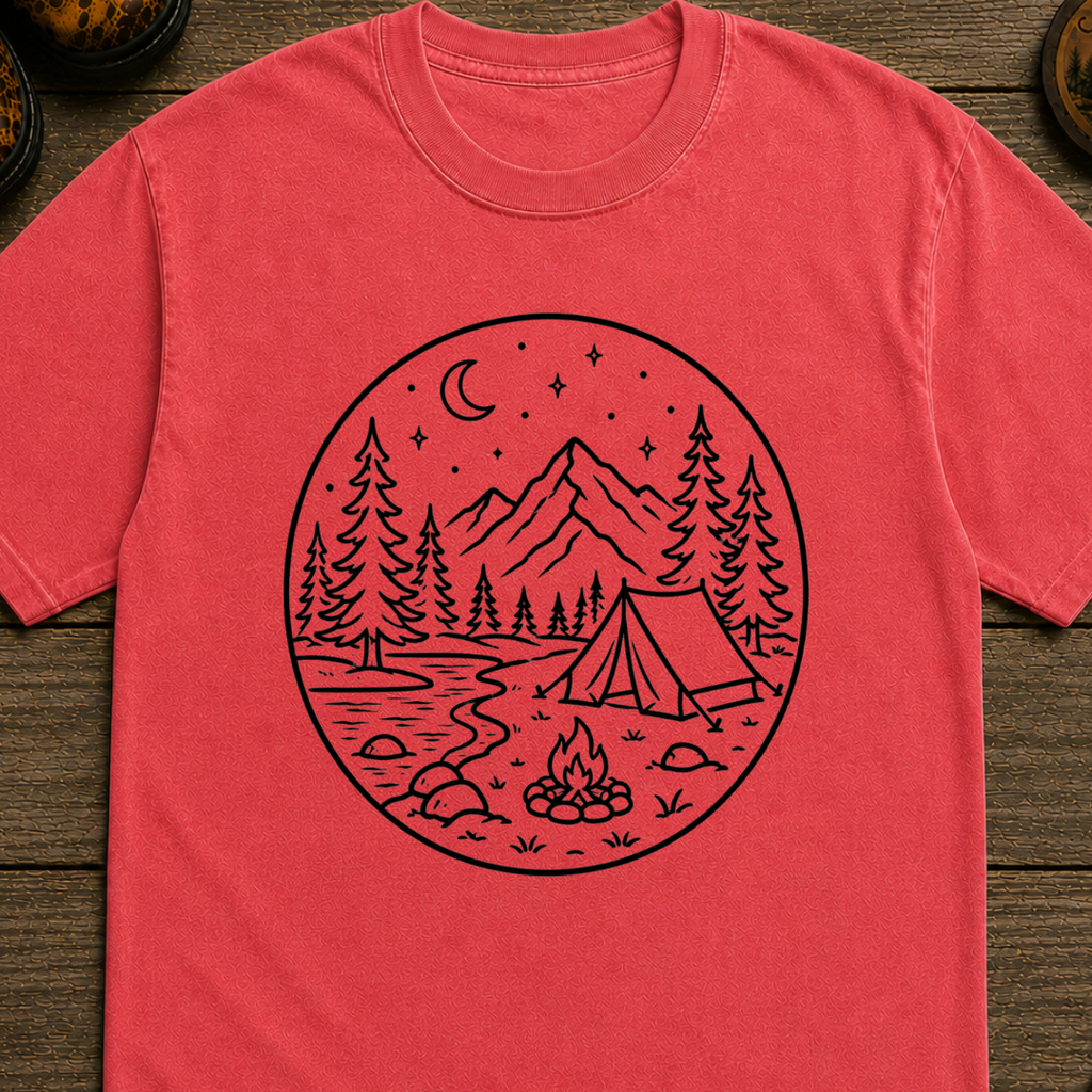 Campsite Black Line Art T-Shirt
