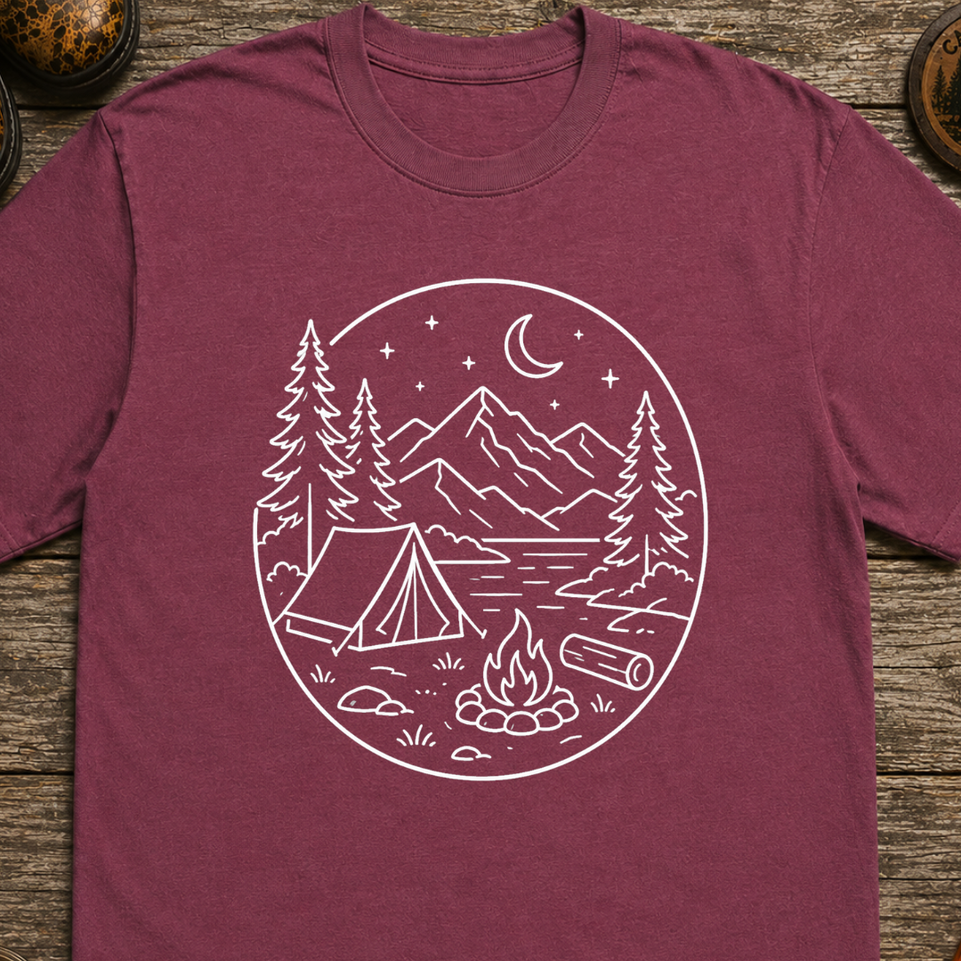 Campsite White Line Art T-Shirt