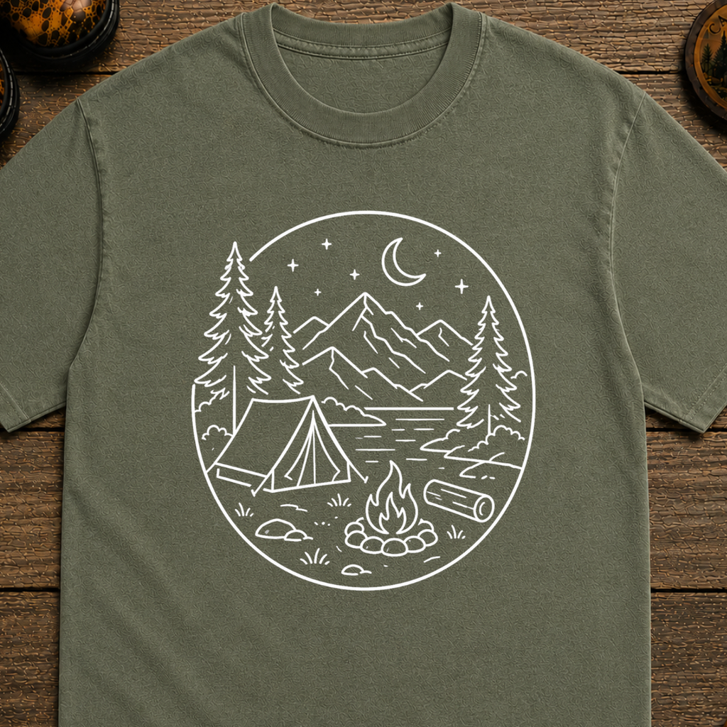 Campsite White Line Art T-Shirt