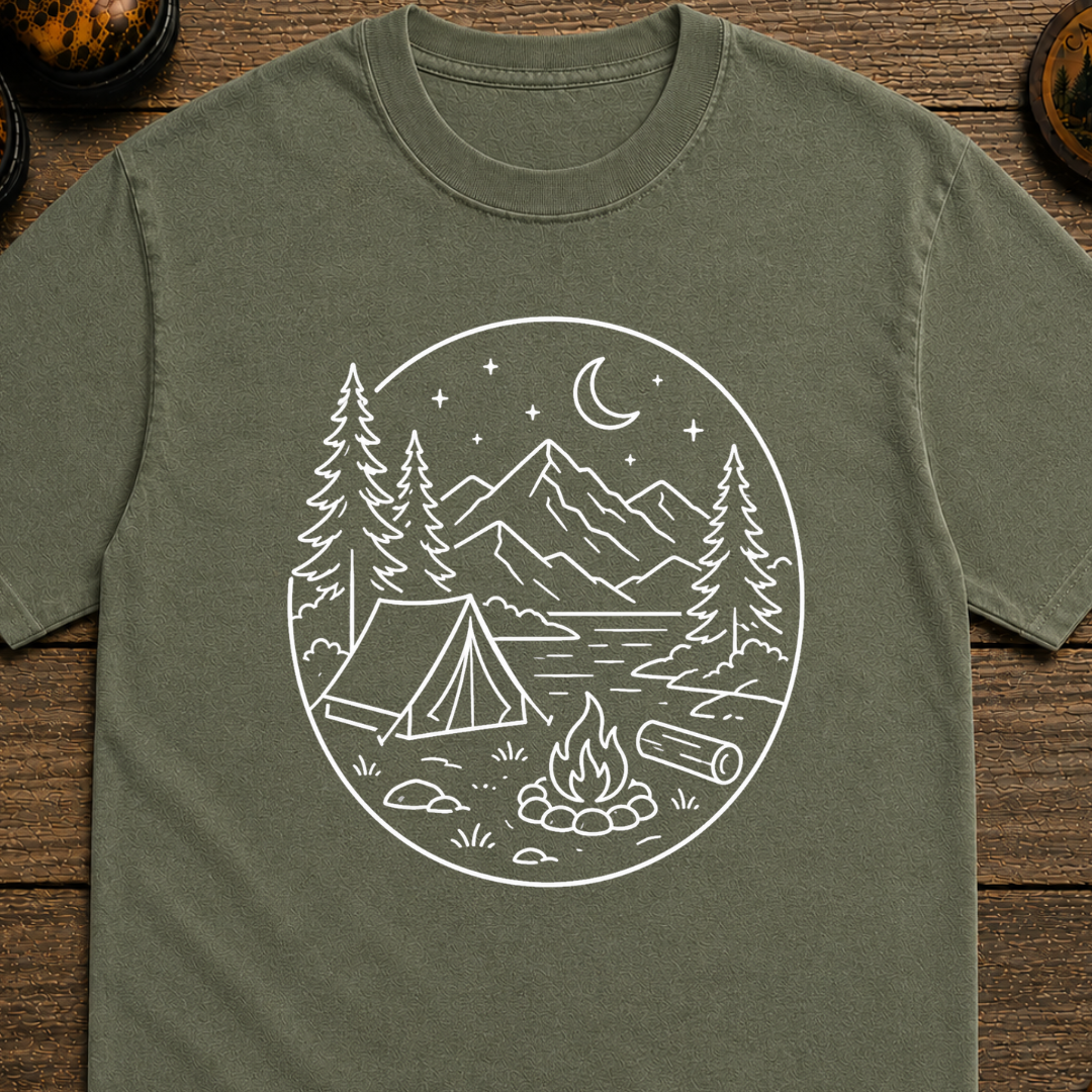 Campsite White Line Art T-Shirt