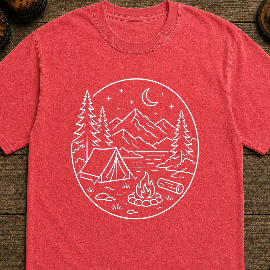 Campsite White Line Art T-Shirt