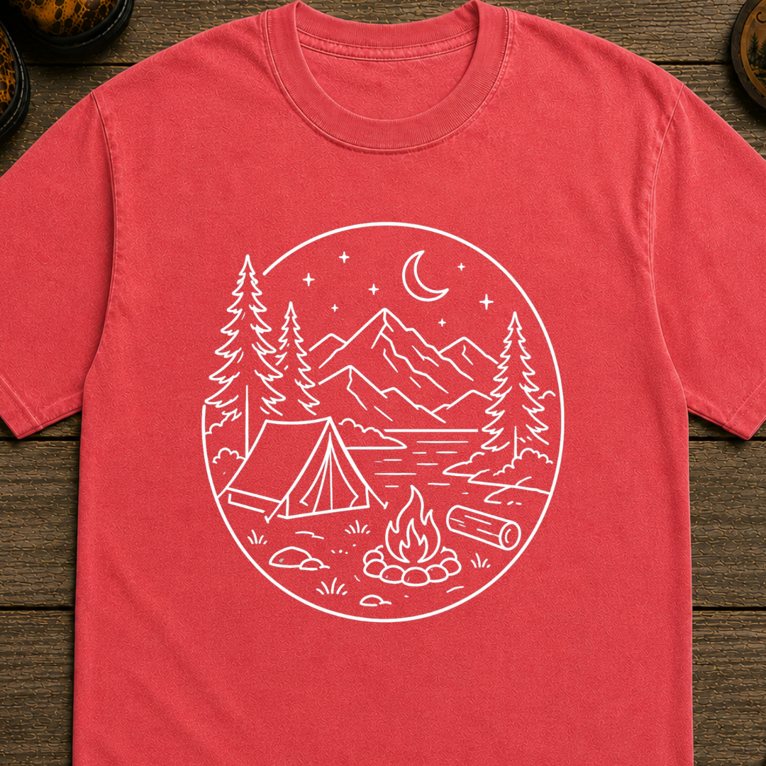 Campsite White Line Art T-Shirt