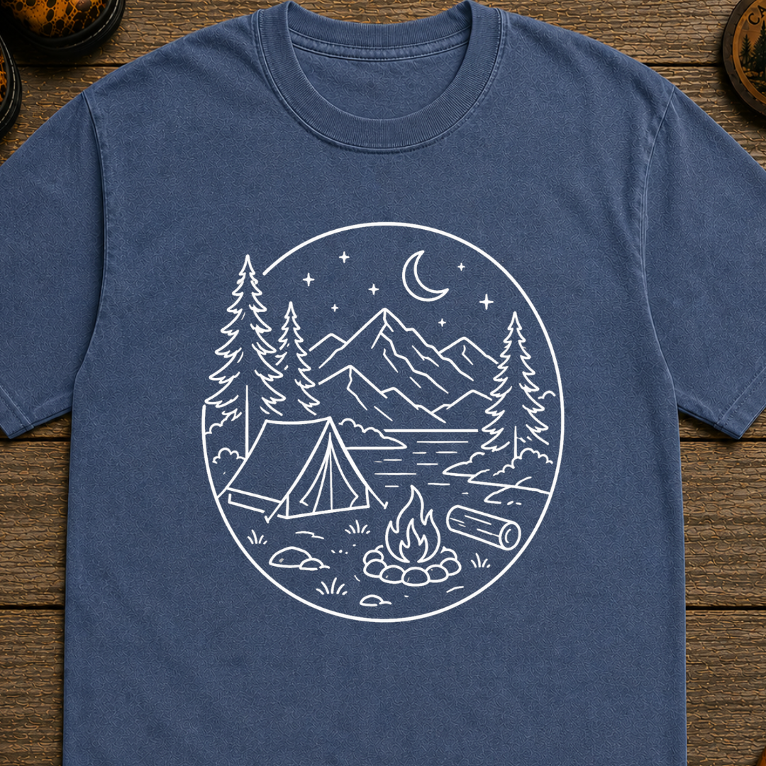 Campsite White Line Art T-Shirt