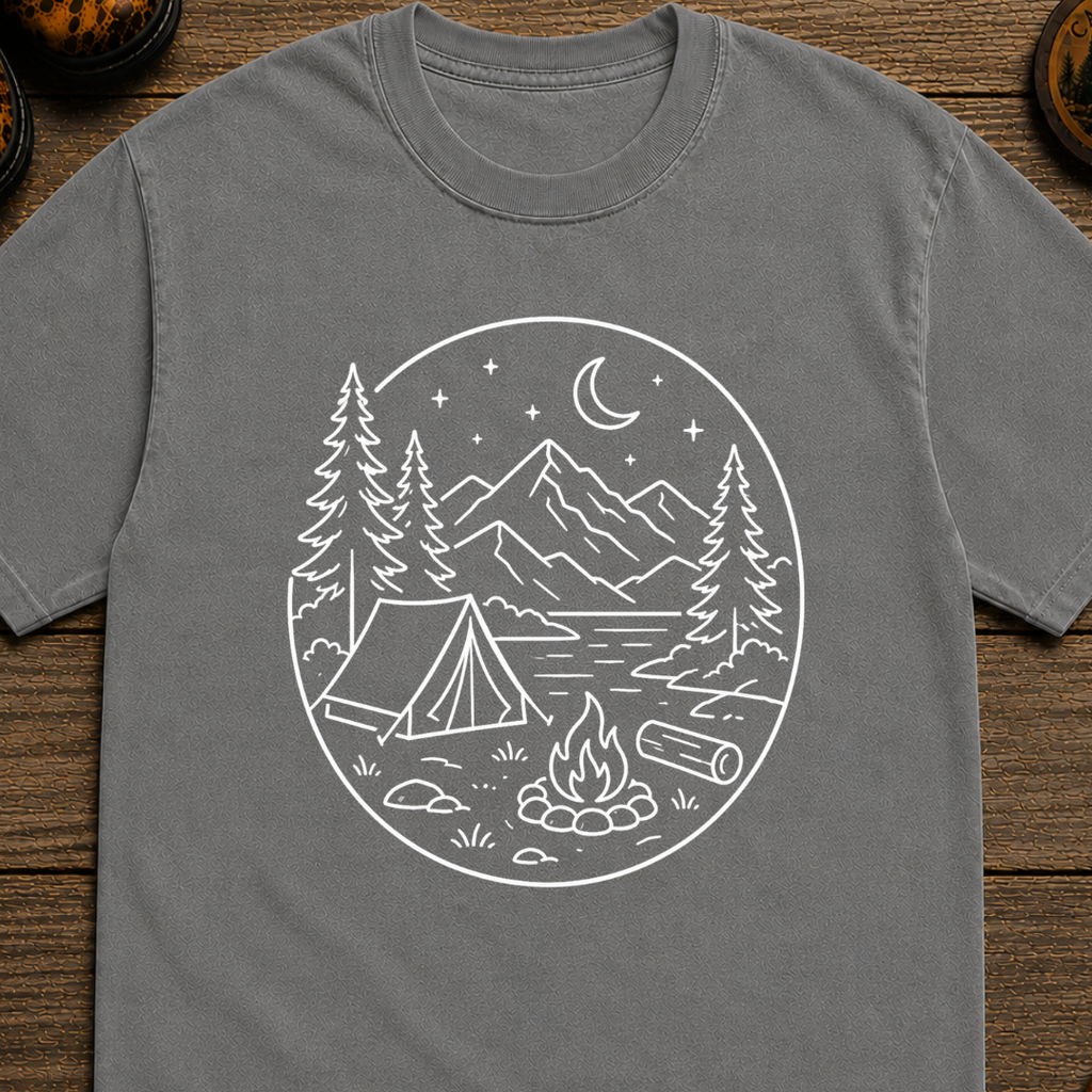 Campsite White Line Art T-Shirt