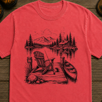 Lakeside Dock Sketch in Black T-Shirt