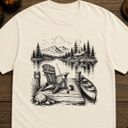 Lakeside Dock Sketch in Black T-Shirt