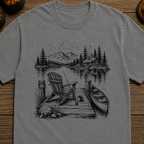 Lakeside Dock Sketch in Black T-Shirt