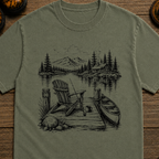 Lakeside Dock Sketch in Black T-Shirt