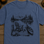 Lakeside Dock Sketch in Black T-Shirt