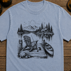 Lakeside Dock Sketch in Black T-Shirt