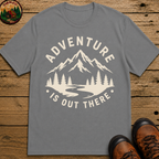 Adventure Is Out There — Vintage Mountain Outdoor Badge Tee