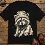 Raccoon in a Beanie — Vintage Sketch Wildlife Outdoor Tee