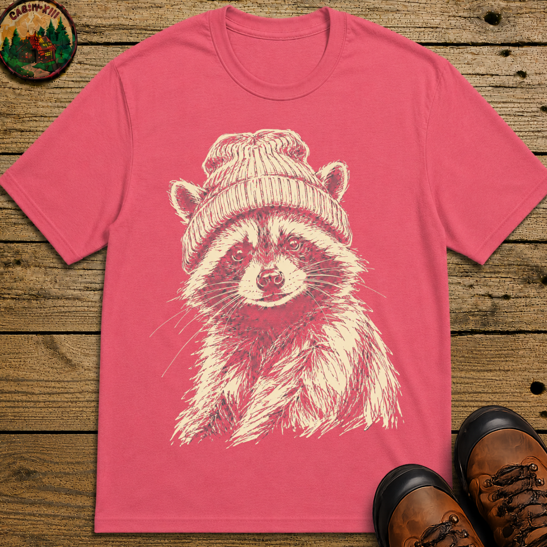Raccoon in a Beanie — Vintage Sketch Wildlife Outdoor Tee